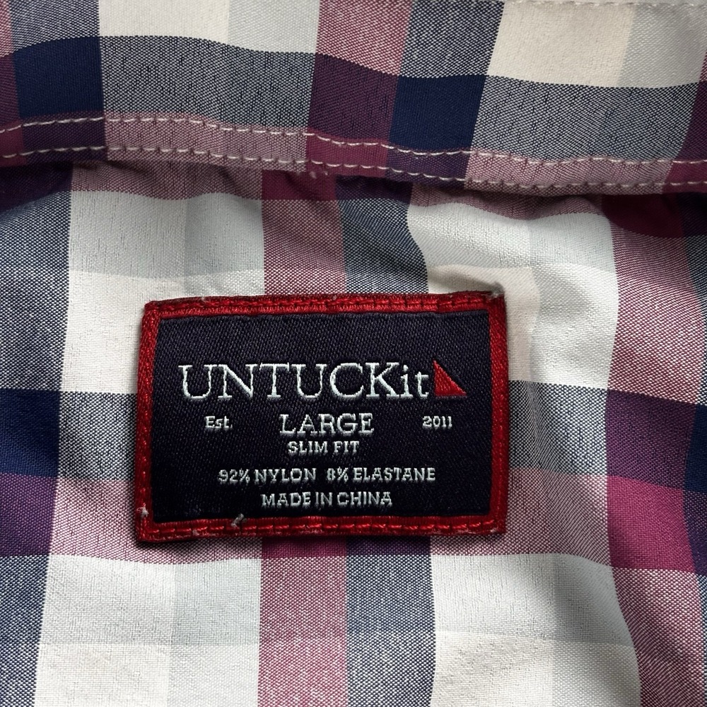 UNTUCKit Stever Hill Performance Men's Large Slim Plaid Nylon Button Up Shirt - Picture 5 of 10